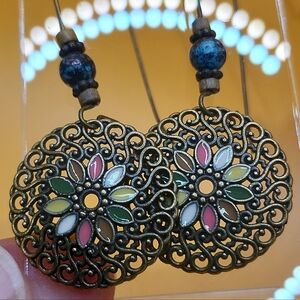 Bohemian Gold and Multicolor Filigree Earrings